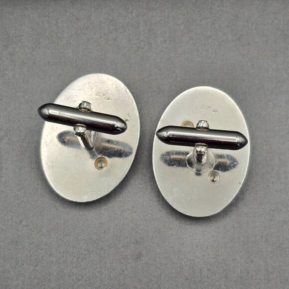 VTG Silver Tone Oval Monogram Letter 'P' Cufflinks 1.25" Bullet Back Textured - Picture 3 of 4
